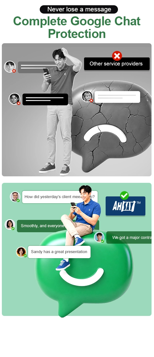 Satisfied users use Ahsay for Google Chat backup & communicate smoothly, VS stressed users lost messages using other solutions