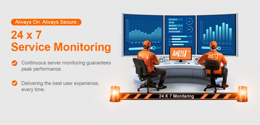 Ahsay staffs monitoring system performance on graphs and charts. Ahsay provide 4 x 7 service monitoring.