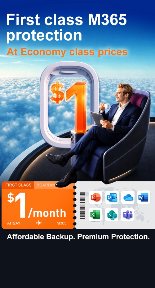 Ahsay customers enjoy a first-class Microsoft 365 backup service experience akin to being in a first-class cabin at $1/month.
