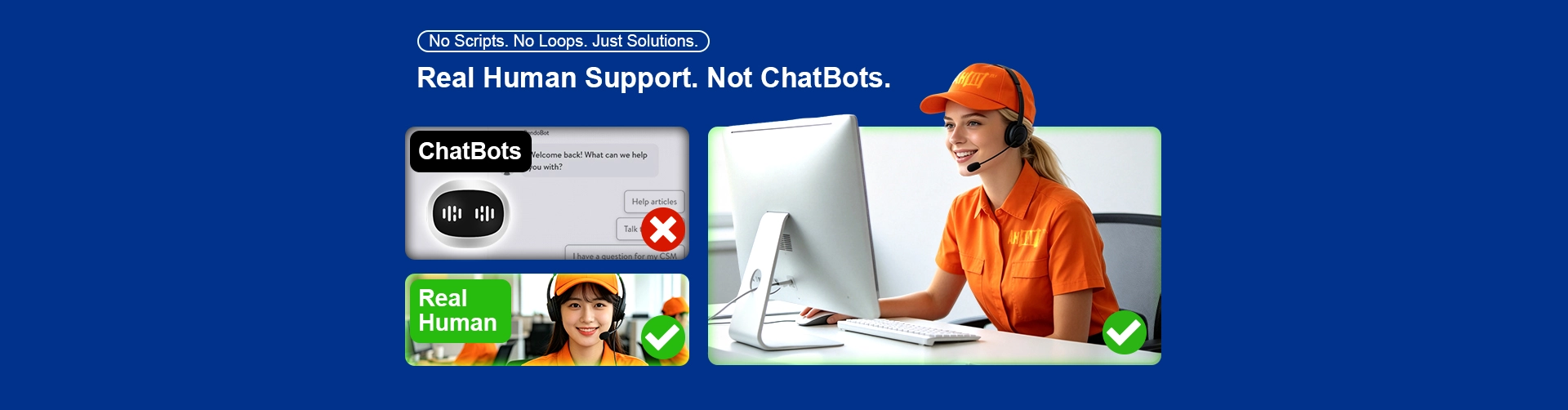 Comparison of Ahsay support, staffed by real human support agents verses other providers that rely on chatbots