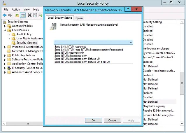 LAN Manager Authentication Level configuration on Windows