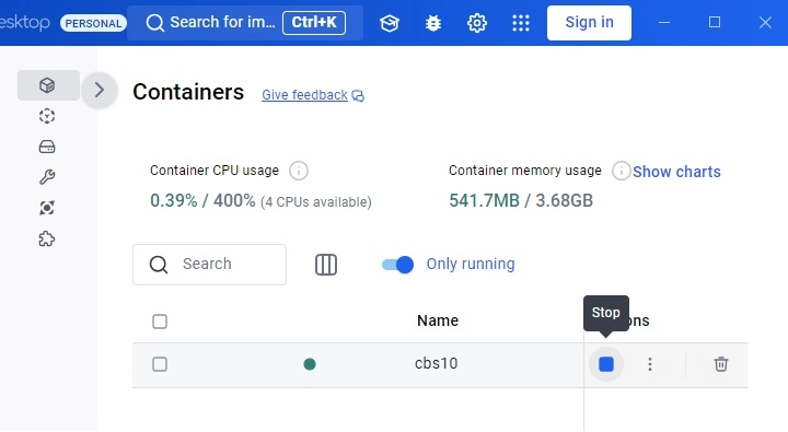 Stop/Start Containers in Docker Desktop