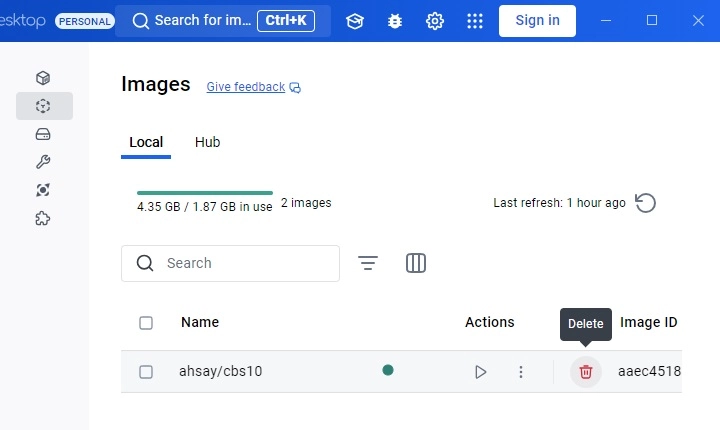 Delete Image in Docker Desktop