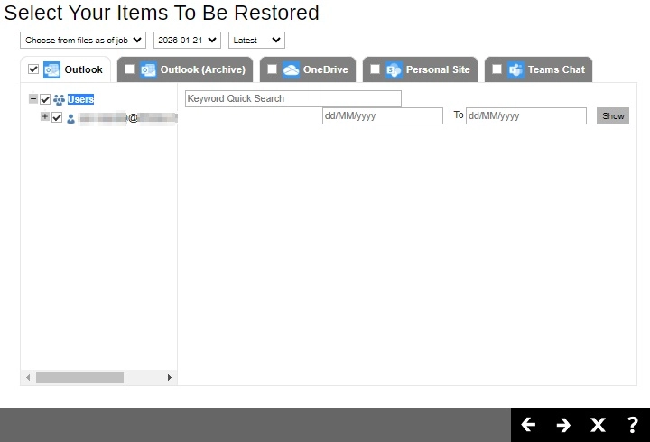Select Items To Restore