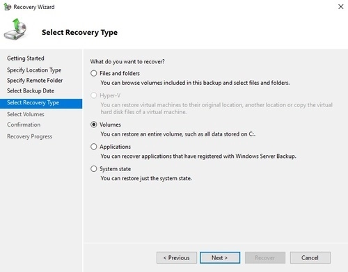 Volumes Recovery Type