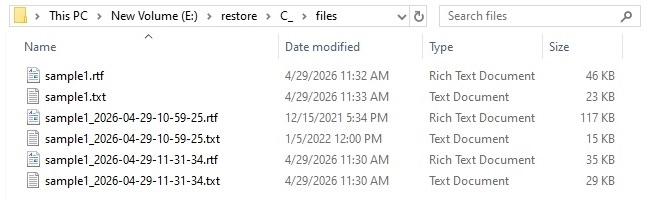List of files
