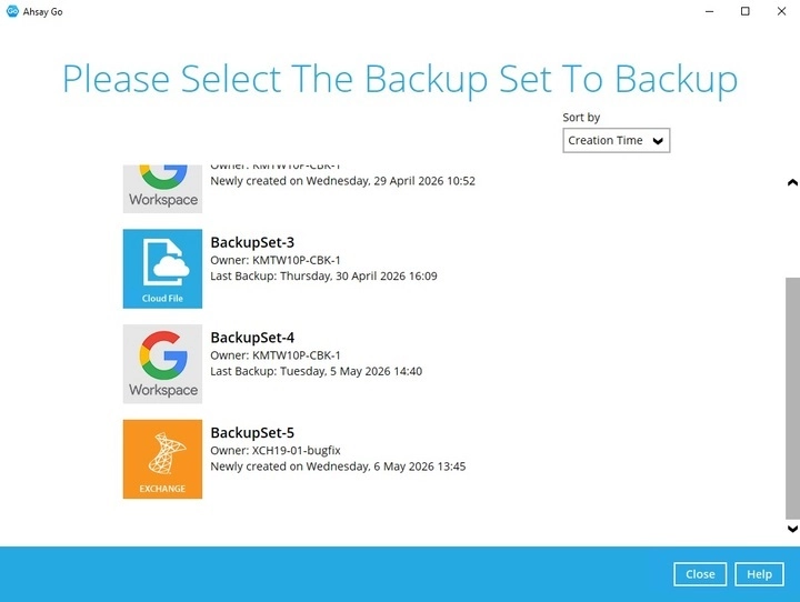 Select Backup Set