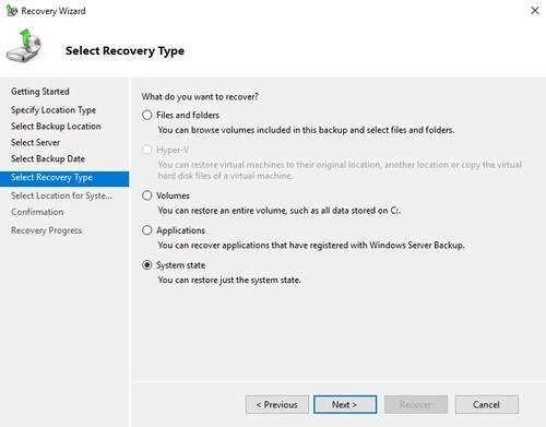 System state Recovery Type
