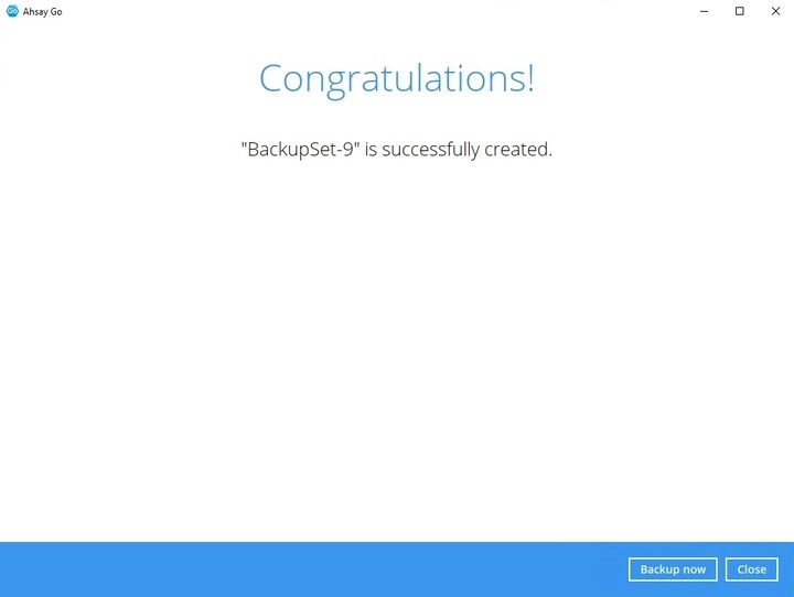 Backup set created