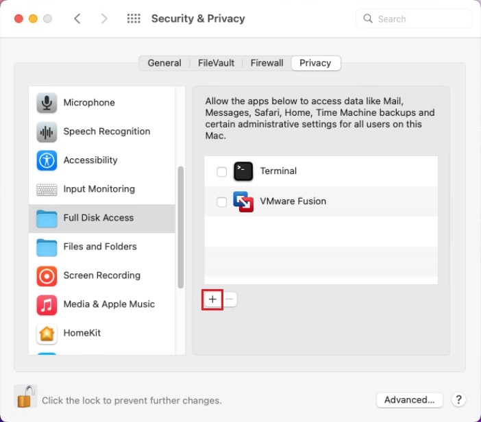 Add Full Disk Access