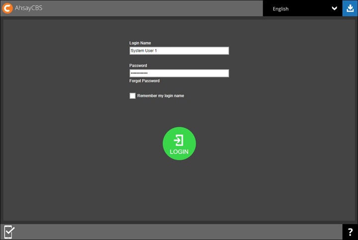 AhsayCBS Login Screen